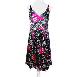 Monsoon, Vintage Y2K, 100% Silk Floral Dress, Sleeveless, Lined, A Line